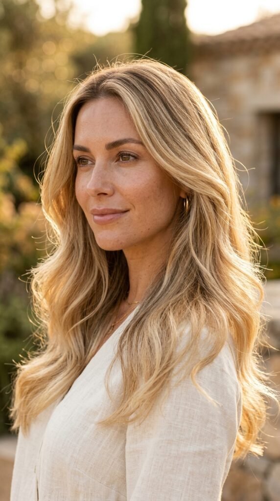 Woman_posing_with_blonde_hair golden hour blonde hair