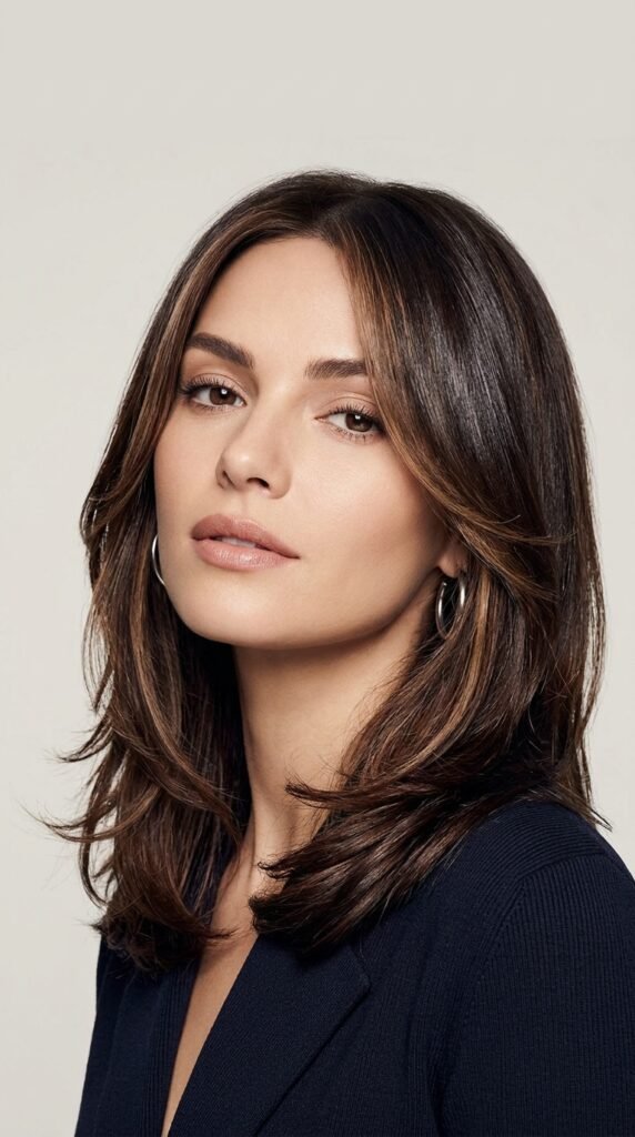 Woman_posing_with_brown_hair chocolate brown hair color ideas