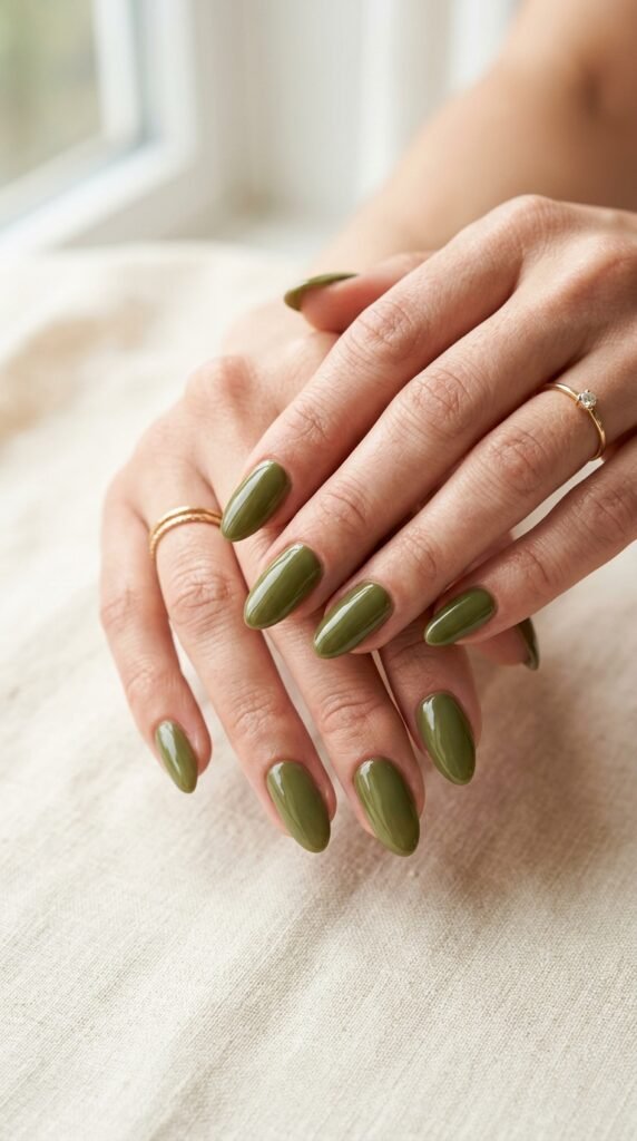 Woman_showing_olive_green_manicure Woman_showing_olive_green_manicure