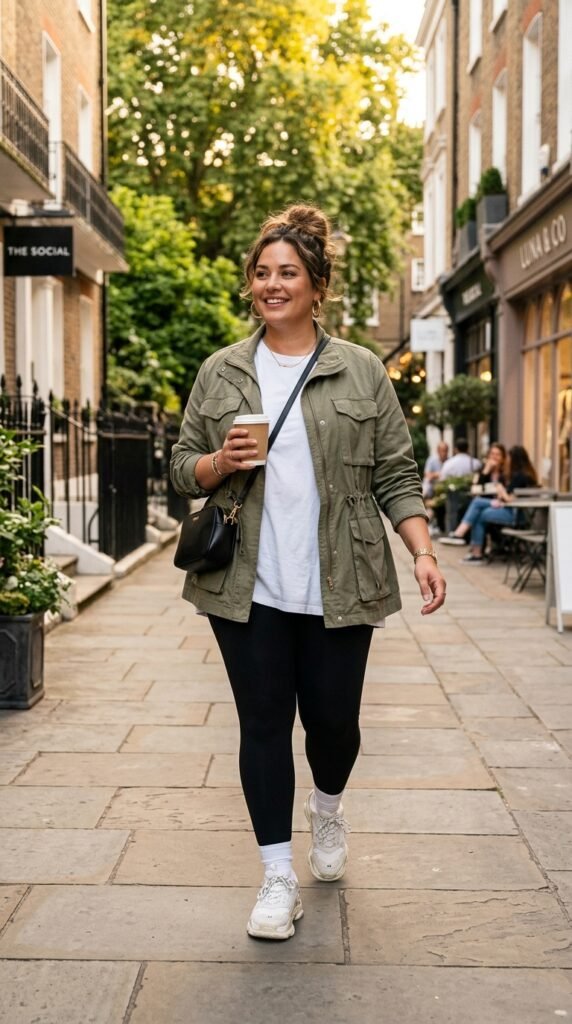 utility jacket with black leggings utility jacket with black leggings