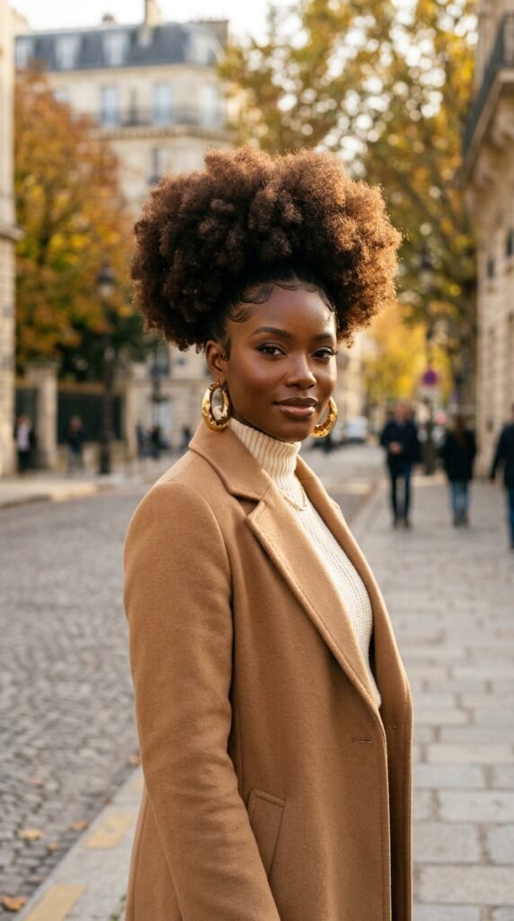 Woman_wearing_afro_puff_hairstyle fall hairsyle for black women
