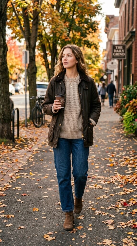 Woman_wearing_barn_jacket_outside Woman_wearing_barn_jacket_outside
