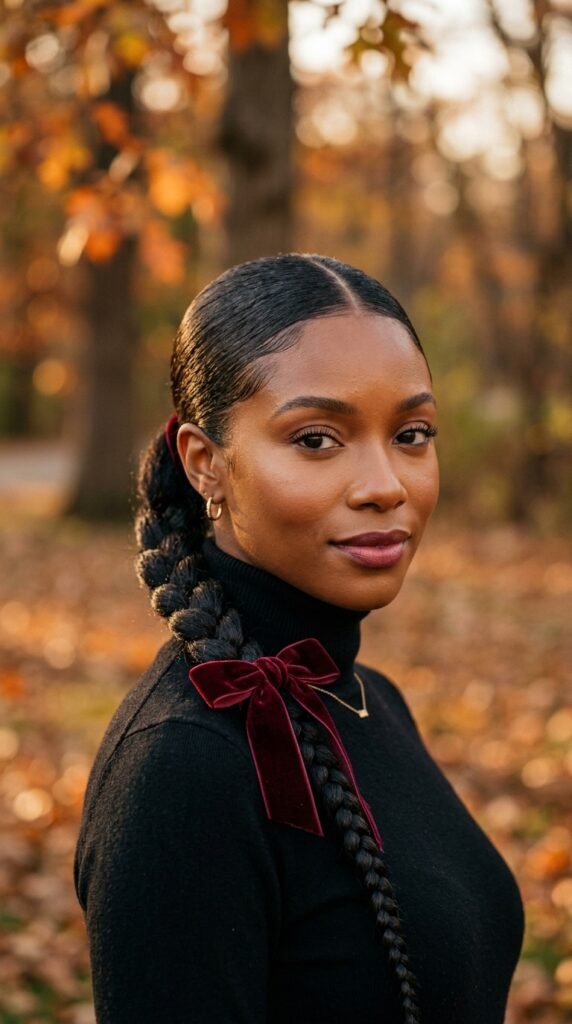 Woman_wearing_braided_low_ponytail fall hairstyles for black women