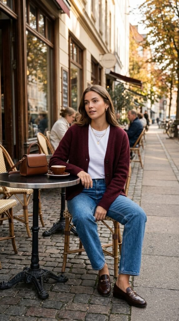 Woman_wearing_burgundy_cardigan Woman_wearing_burgundy_cardigan