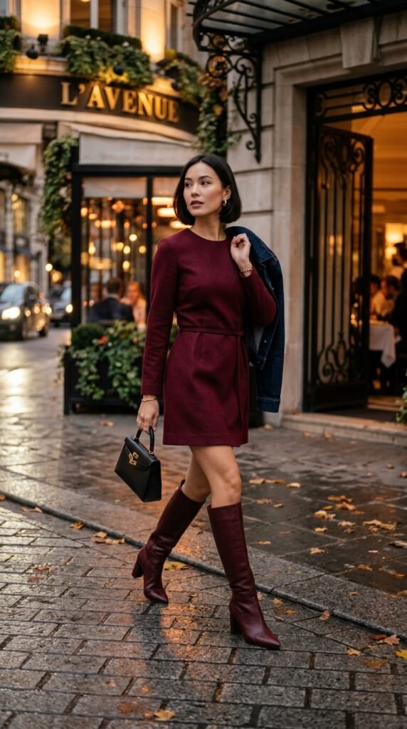 Woman_wearing_burgundy_dress_ Woman_wearing_burgundy_dress_