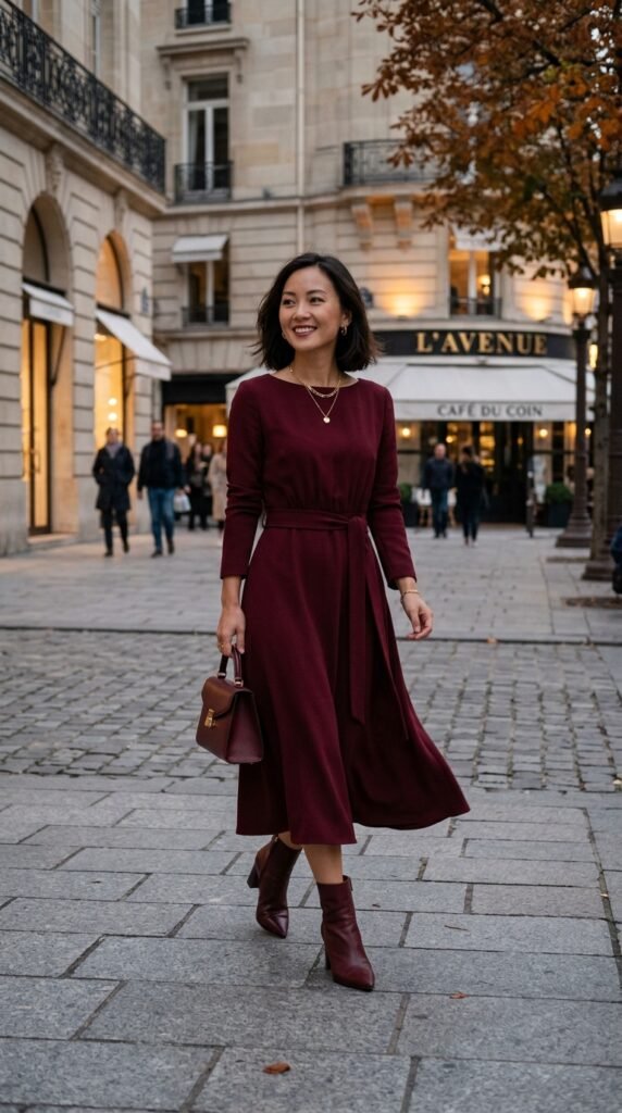 Woman_wearing_burgundy_midi_dress Woman_wearing_burgundy_midi_dress