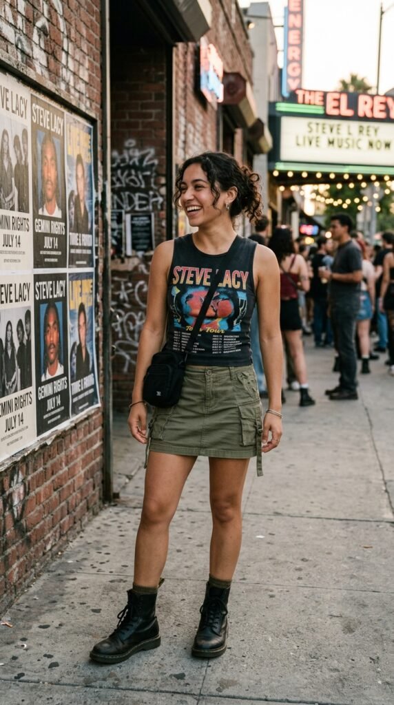 Woman_wearing_cargo_mini_skirt_ steve lacey outfits ideas for petitie women