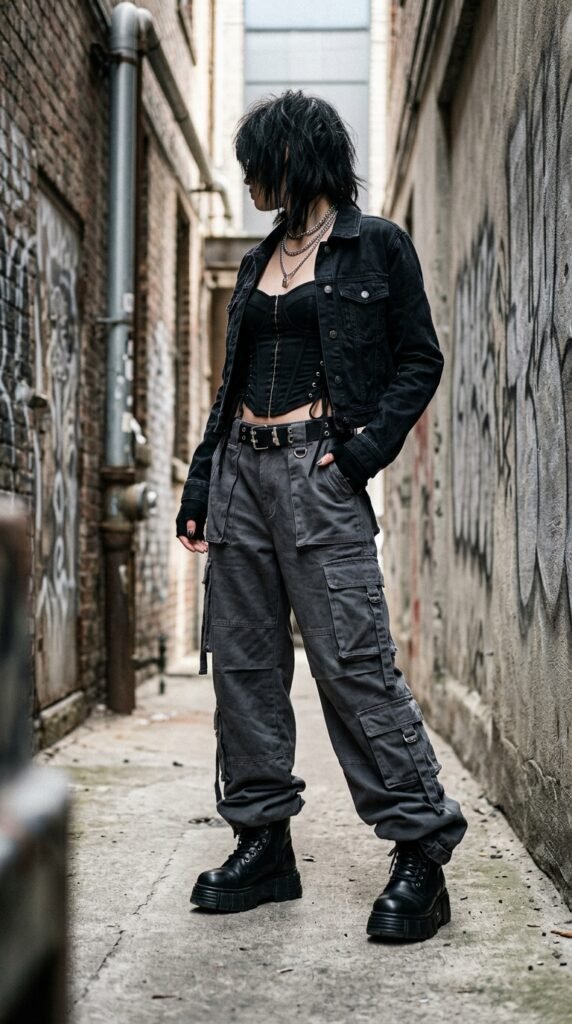 Woman_wearing_corset_and_cargo_pants Woman_wearing_corset_and_cargo_pants