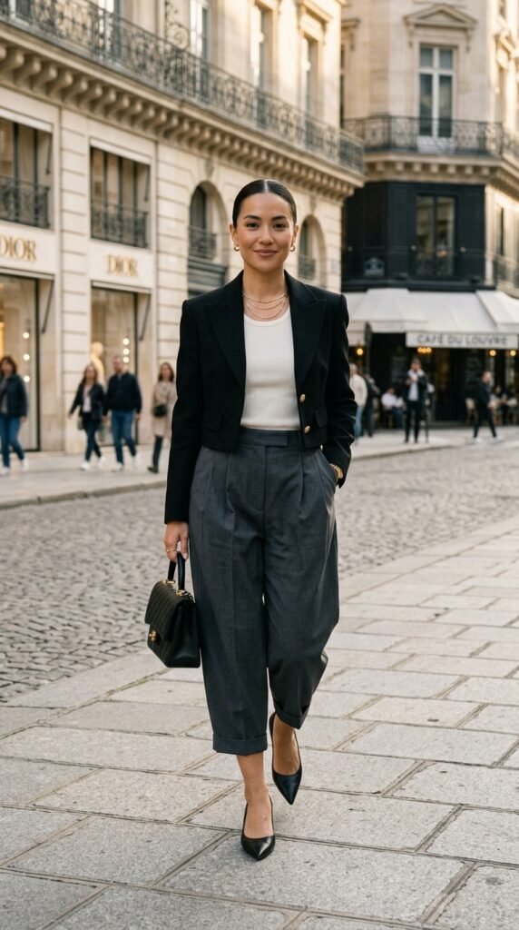 Woman_wearing_cropped_blazer_and baggy capris Woman_wearing_cropped_blazer_and baggy capris