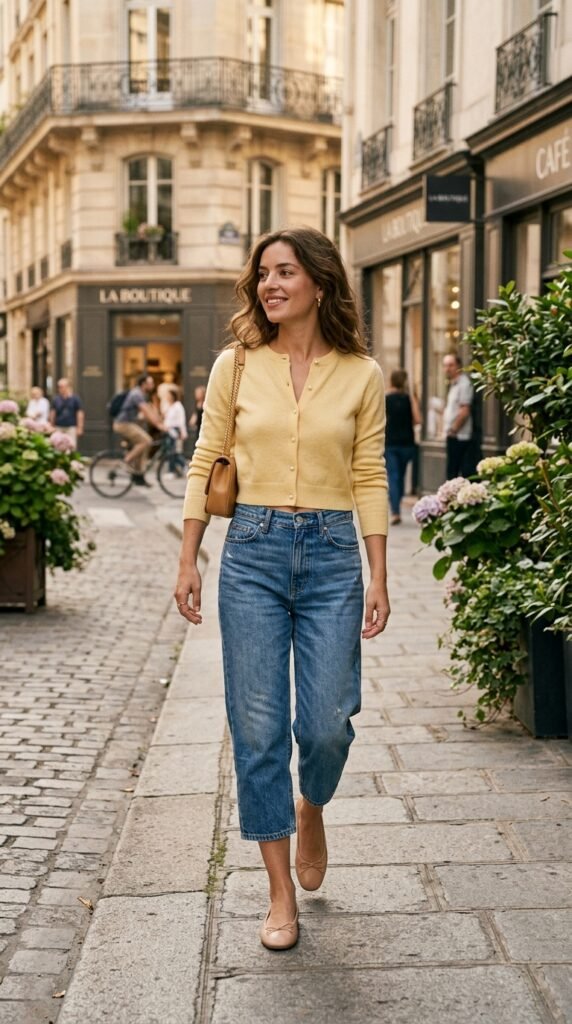 Woman_wearing_cropped_cardigan Woman_wearing_cropped_cardigan