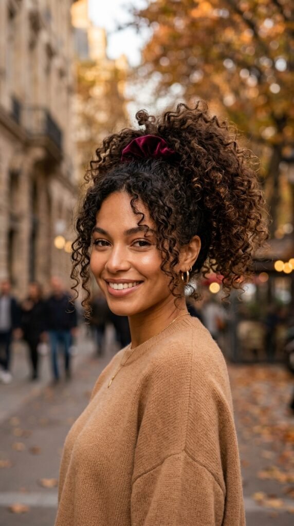 Woman_wearing_curly_ponytail_ Woman_wearing_curly_ponytail_