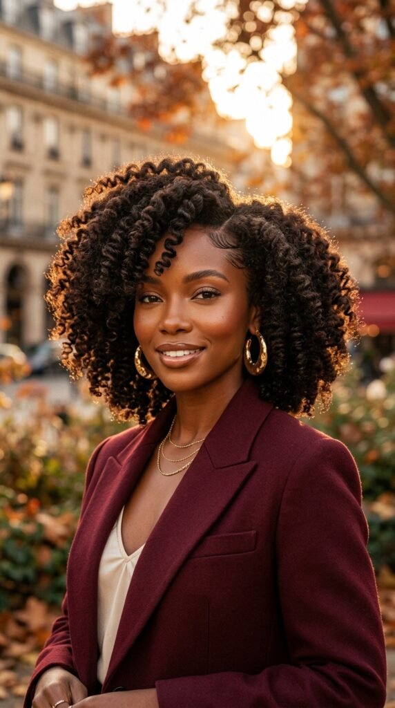 Woman_wearing_defined_twist-out fall hairstyles for black women