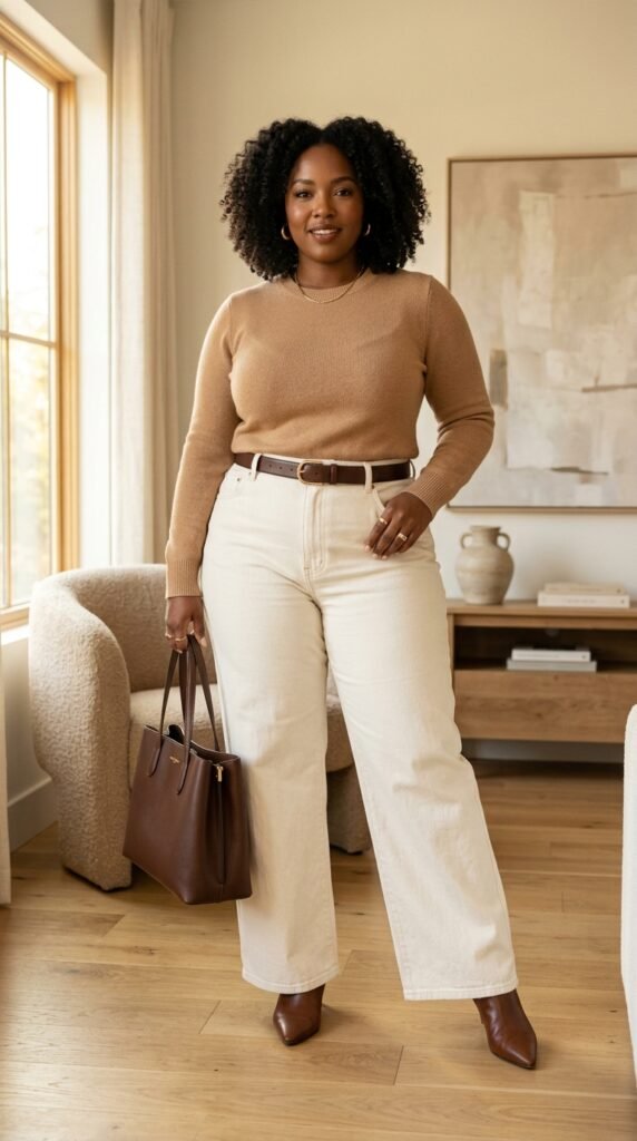 Woman_wearing_ecru_jeans_knit_ Woman_wearing_ecru_jeans_knit_