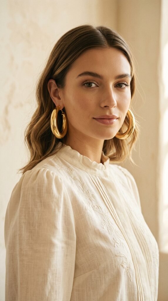 Woman_wearing_gold_hoop_earrings Woman_wearing_gold_hoop_earrings