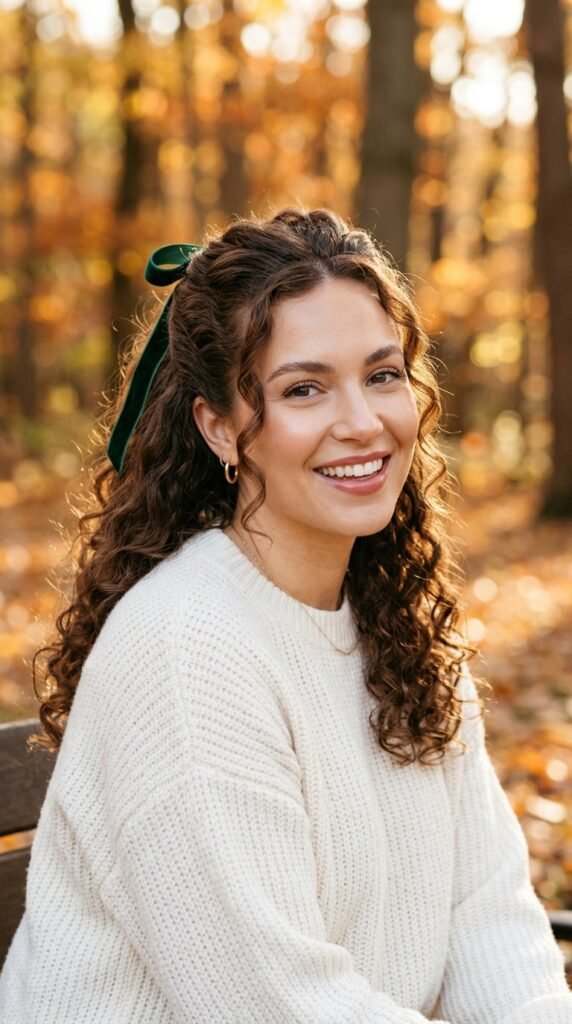 Woman_wearing_half-up_curly_hairstyles Woman_wearing_half-up_curly_hairstyles
