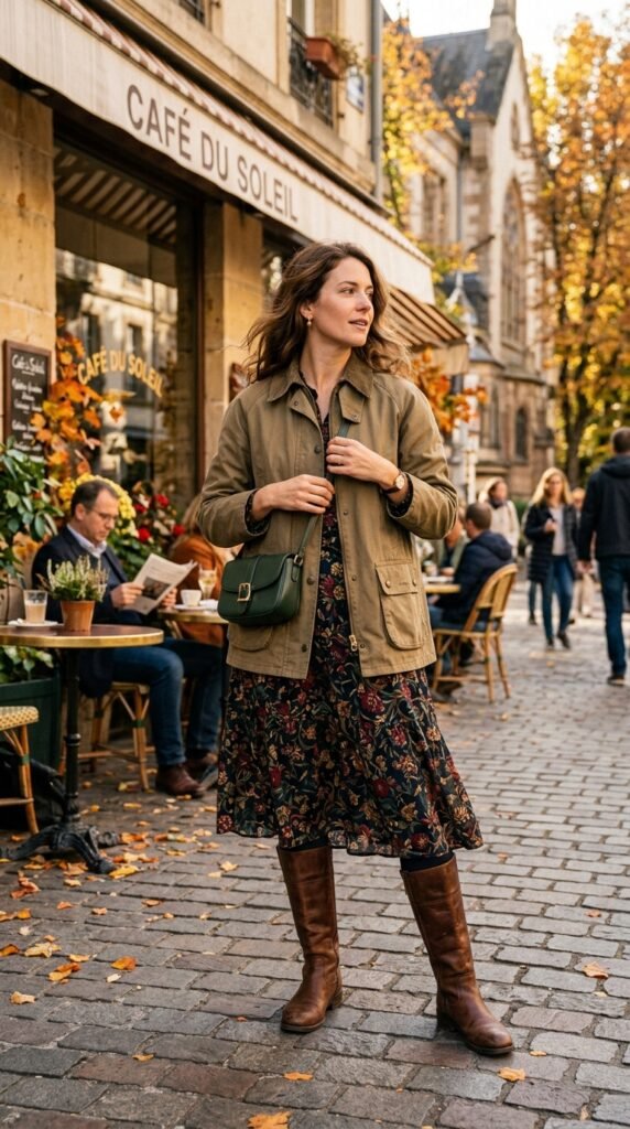 Woman_wearing_barn_jacket_and_dress_ Woman_wearing_barn_jacket_and_dress_