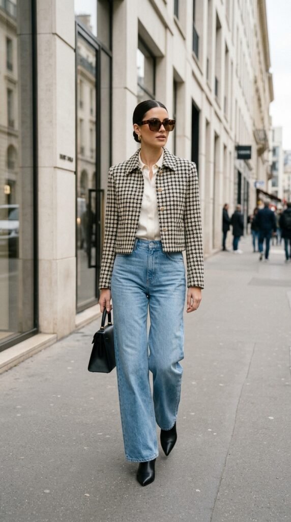 Woman_wearing_jeans_and_jacket_ retro chic style