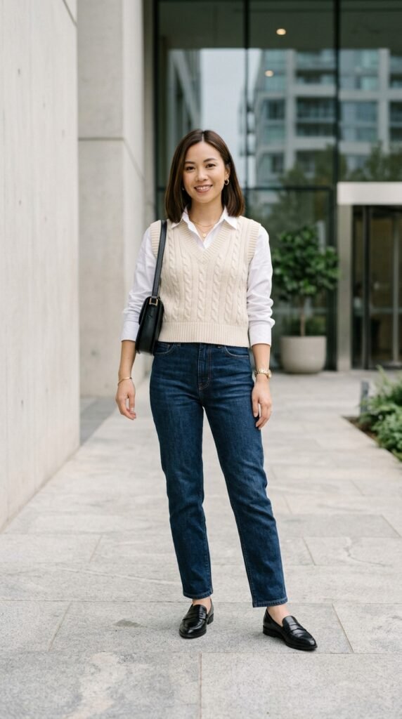Woman_wearing_jeans_and_vest_ Woman_wearing_jeans_and_vest_