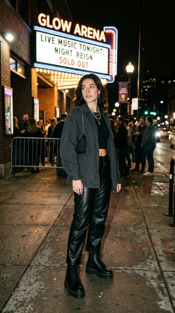 Woman_wearing_leather_pants concert outfit Woman_wearing_leather_pants concert outfit