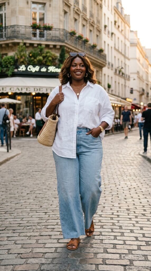 Woman_wearing_linen_shirt_jeans_ Woman_wearing_linen_shirt_jeans_