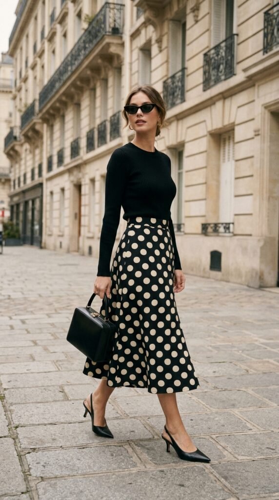 Woman_wearing_polka-dot_skirt_ retro chic style