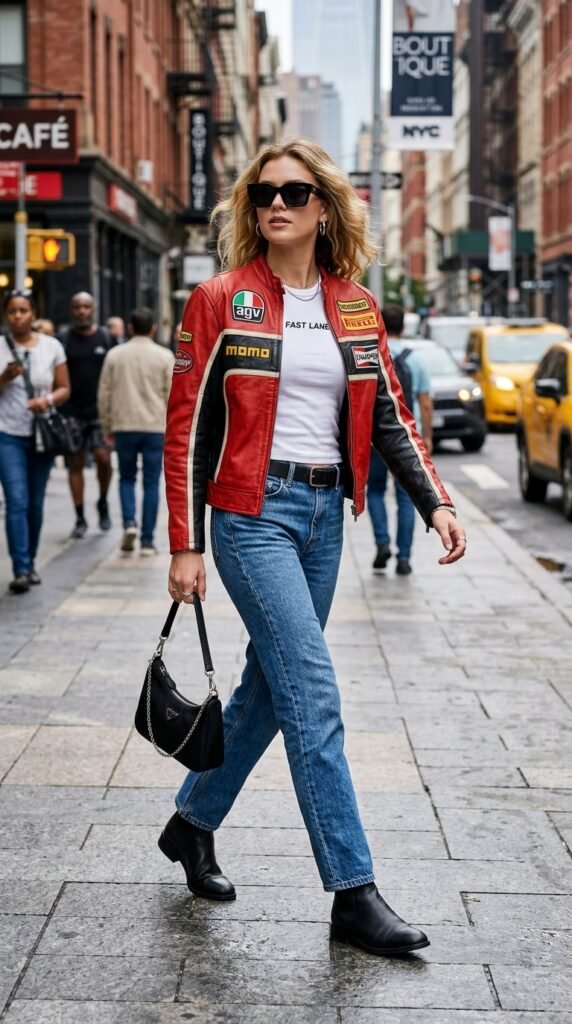 Woman_wearing_racing_jacket_jeans Woman_wearing_racing_jacket_jeans