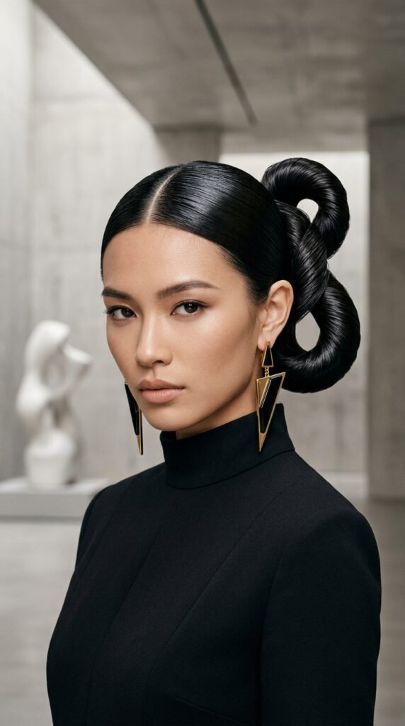 Woman_wearing_sculptural_slickedback braided bun Woman_wearing_sculptural_slickedback braided bun