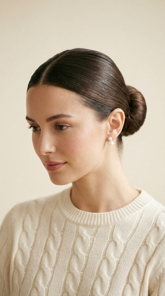 Woman_wearing_slicked-back_ballet bun Woman_wearing_slicked-back_ballet bun