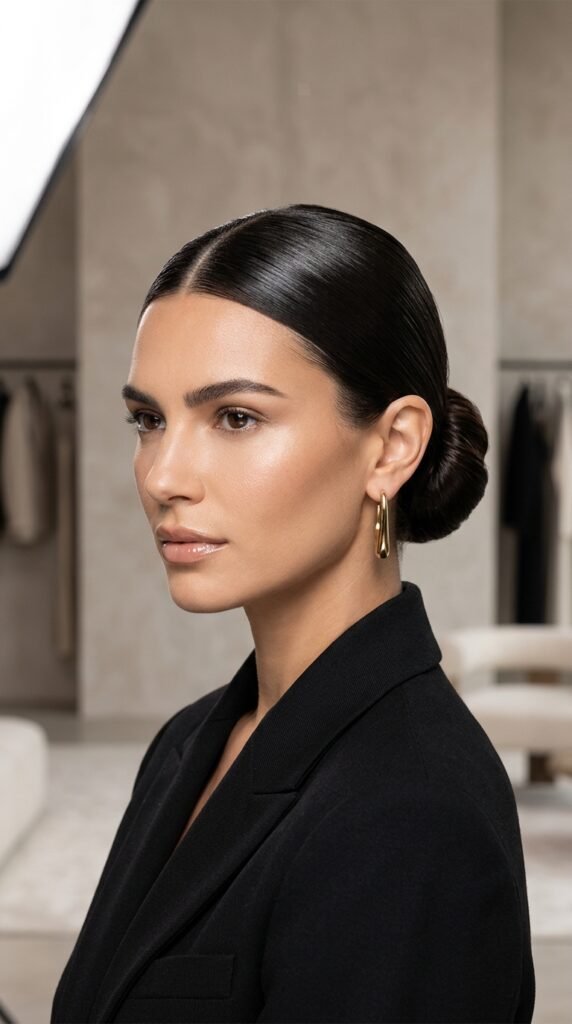 Woman_wearing_slicked-back_bun_ Woman_wearing_slicked-back_bun_