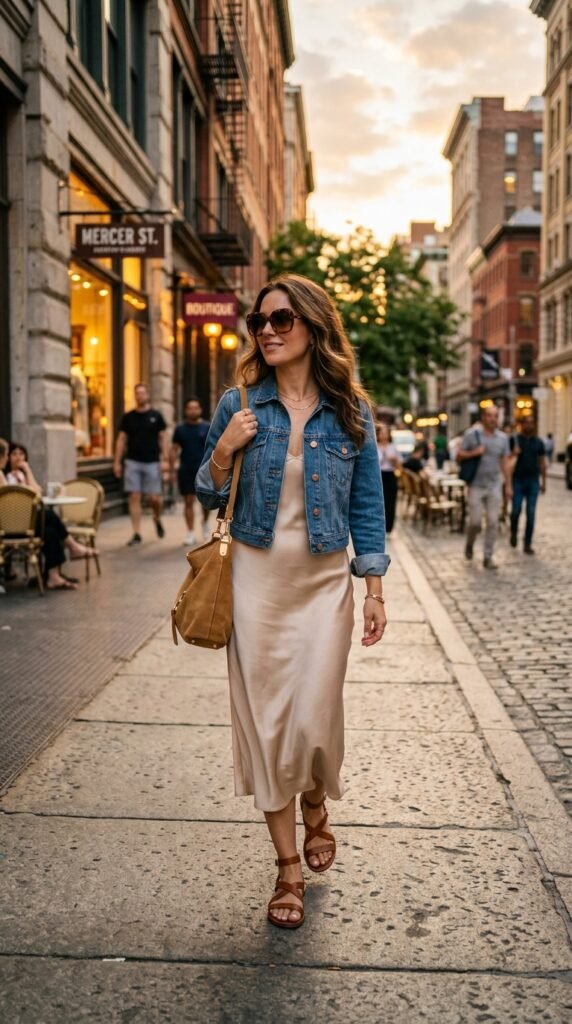 Woman_wearing_slip_dress_jacket_ Woman_wearing_slip_dress_jacket_
