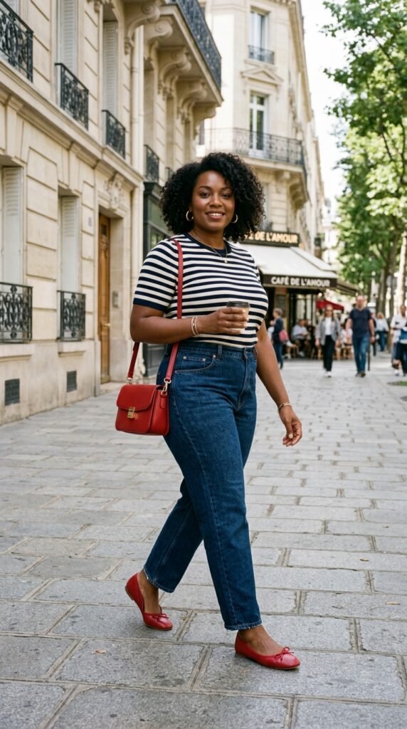 Woman_wearing_striped_top_and_dark denim Woman_wearing_striped_top_and_dark denim