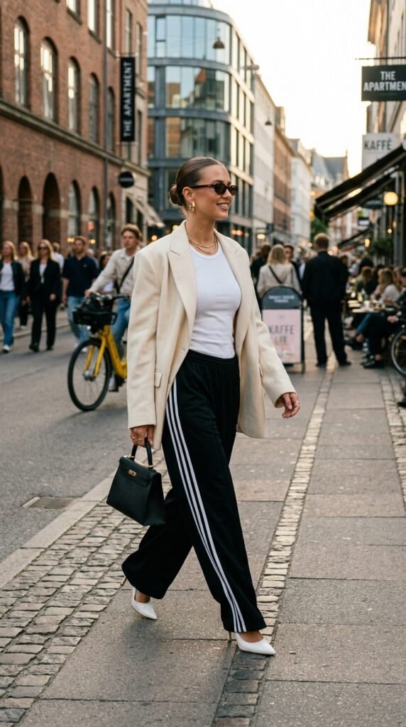 Woman_wearing_track_pants_blazer_ Woman_wearing_track_pants_blazer_