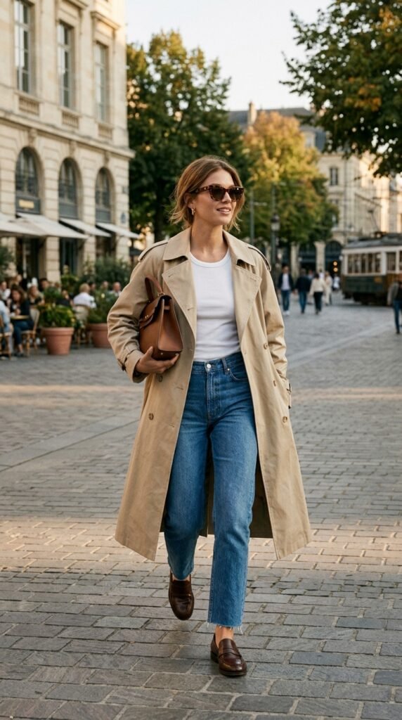 Woman_wearing_trench_coat_jeans_ Woman_wearing_trench_coat_jeans_