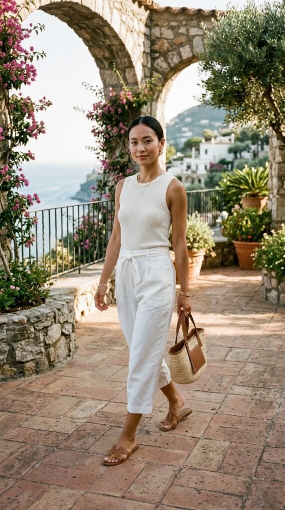Woman_wearing_white_Capri_trousers Woman_wearing_white_Capri_trousers