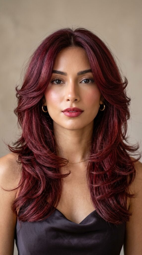 Woman_with_burgundy_butterfly_hairstylles Woman_with_burgundy_butterfly_hairstylles