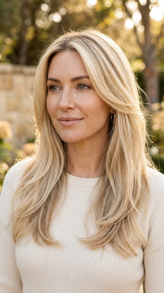 Woman_with_buttercream_blonde_hair golden hour blonde hair