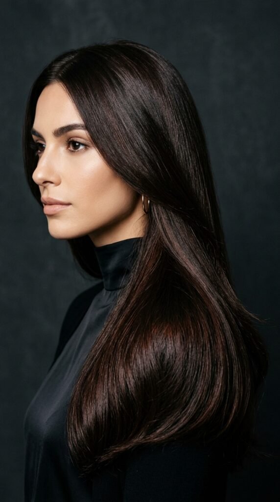 Woman_with_dark_chocolate_hair chocolate brown hair color ideas