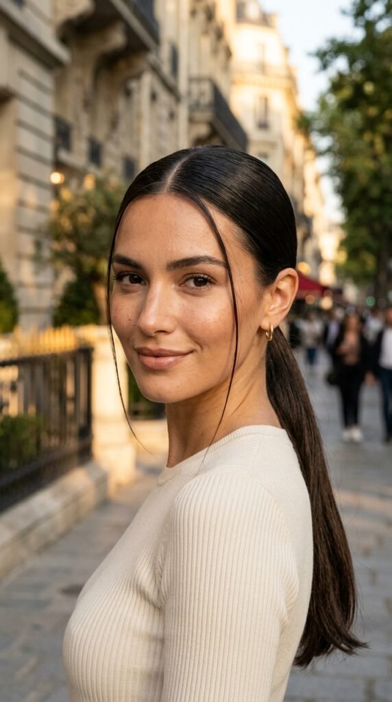 Woman_with_slicked-back_ponytail_202608101629 Woman with slicked back ponytail 202608101629 slicked-back hairstyles