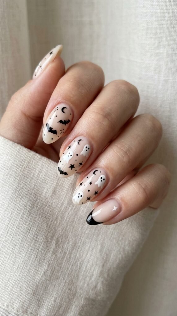Black-and-White_Halloween_Nail_Art halloween nails