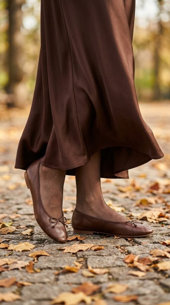 Brown_ballerina_shoes_and_skirt ballerina shoes fall fashion