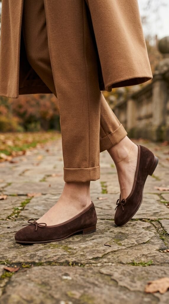 Brown_ballerina_shoes tonal shades of brown ballerina shoes fall fashion