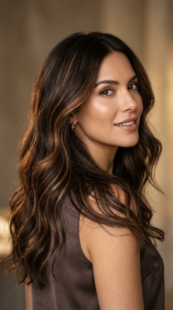 Brunette_hair_with_caramel_highlights dark chocolate brown hair ideas