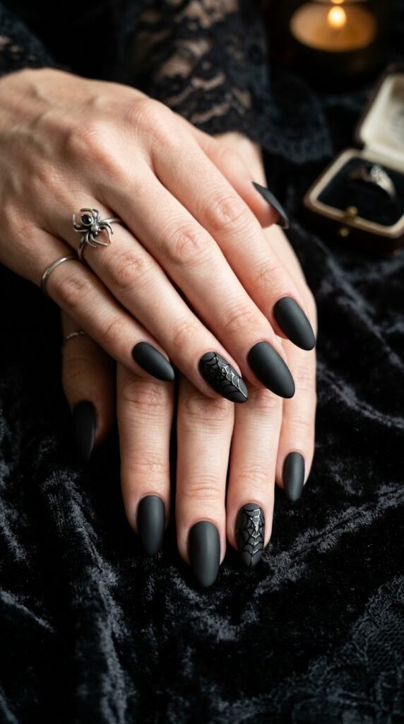 Matte_black_Halloween_nails_ halloween nails