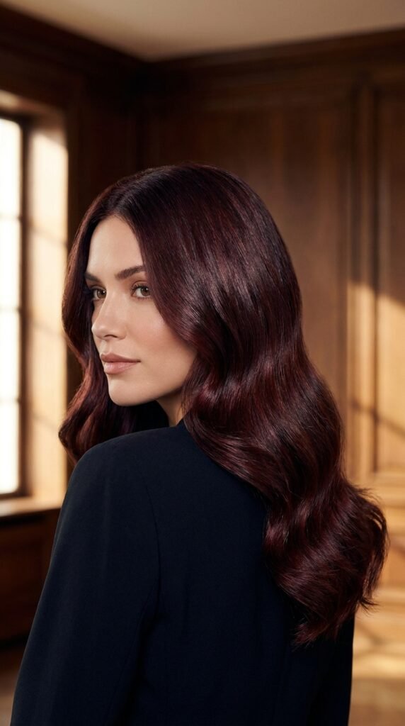 Model_posing_for_hair_portrait cherry brown hair fall hair color