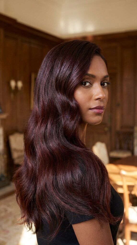 Model_posing_with_mahogany_hair deep mahogany hair