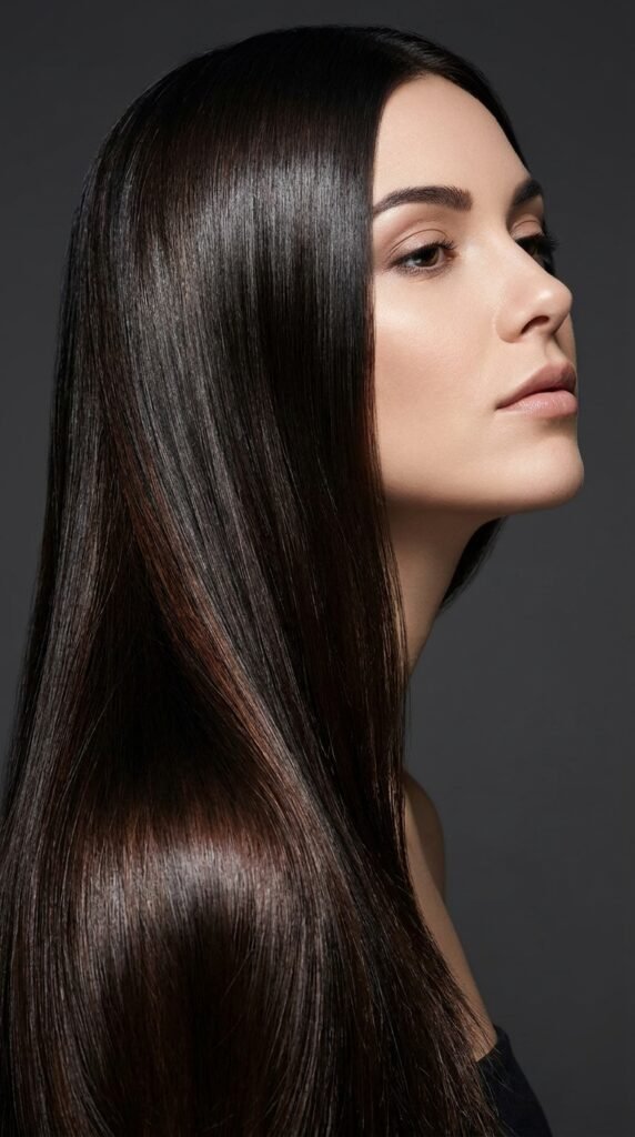 Model_showcasing_glossy_black_hair fall hair color