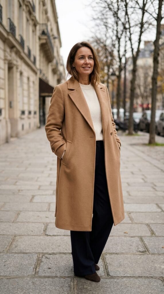 Model_wearing_wool_coat_ coat for fall capsule wardrobe