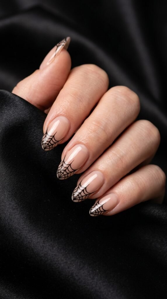 Spiderweb_French_tips_on_nails_ halloween nails