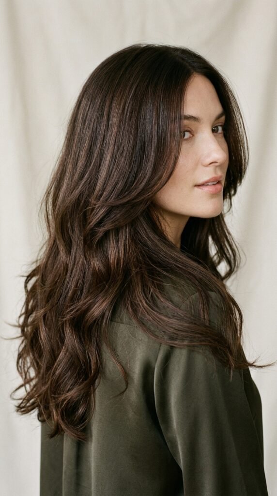 Woman_displaying_dark_chocolate dark chocolate brown hair ideas