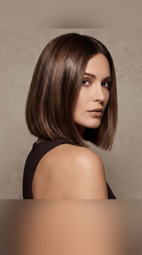 Woman_posing_with_brown_bob_ mocha brown on a bob